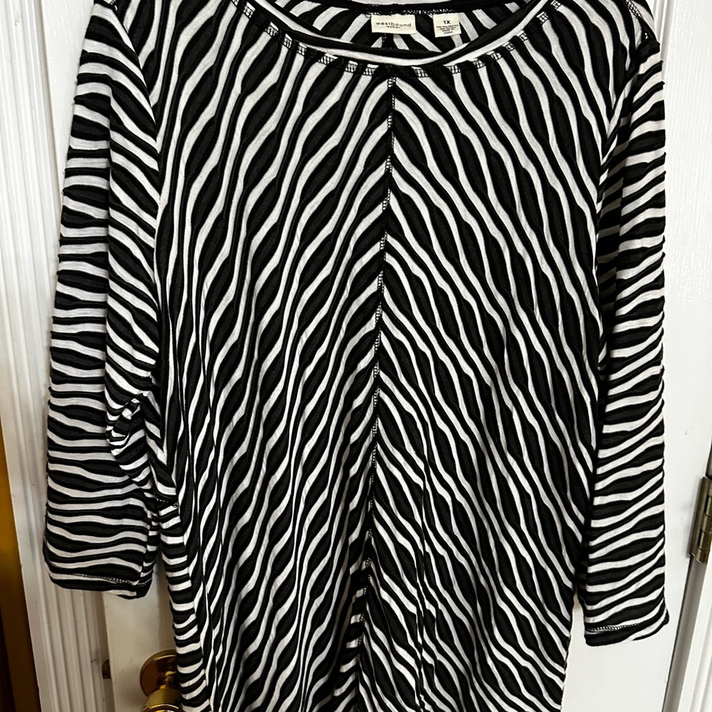 Westbound Black & White Zebra Stripe Long Sleeve Top